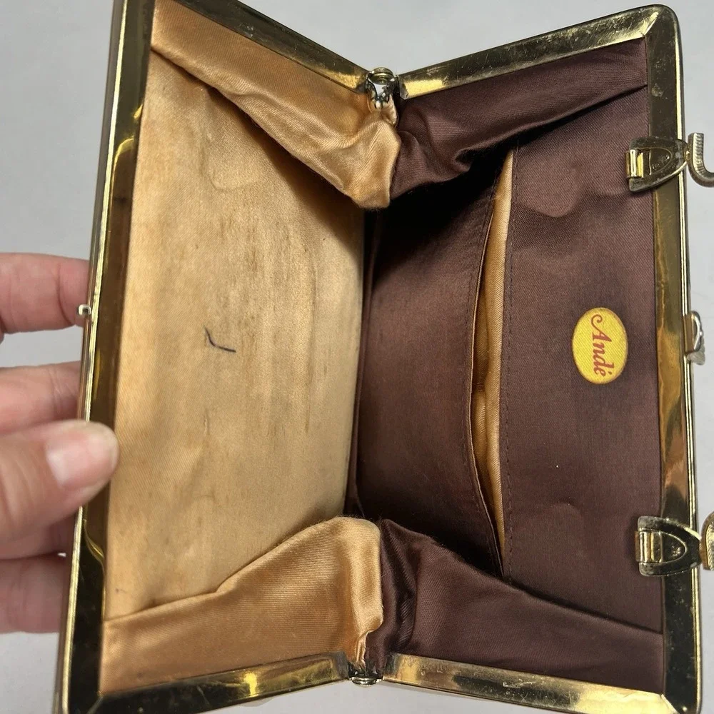 Vintage‎ 50s 60s Andé Pearlescent Leather Faux Leather Evening Bag Hidden Handle